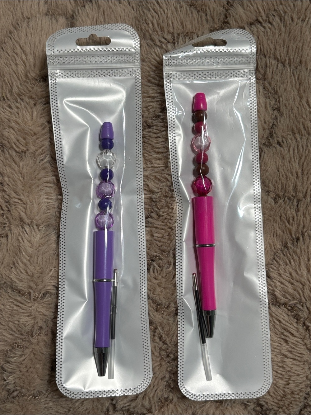 Colorful Beaded Pens Set - pink and purple
